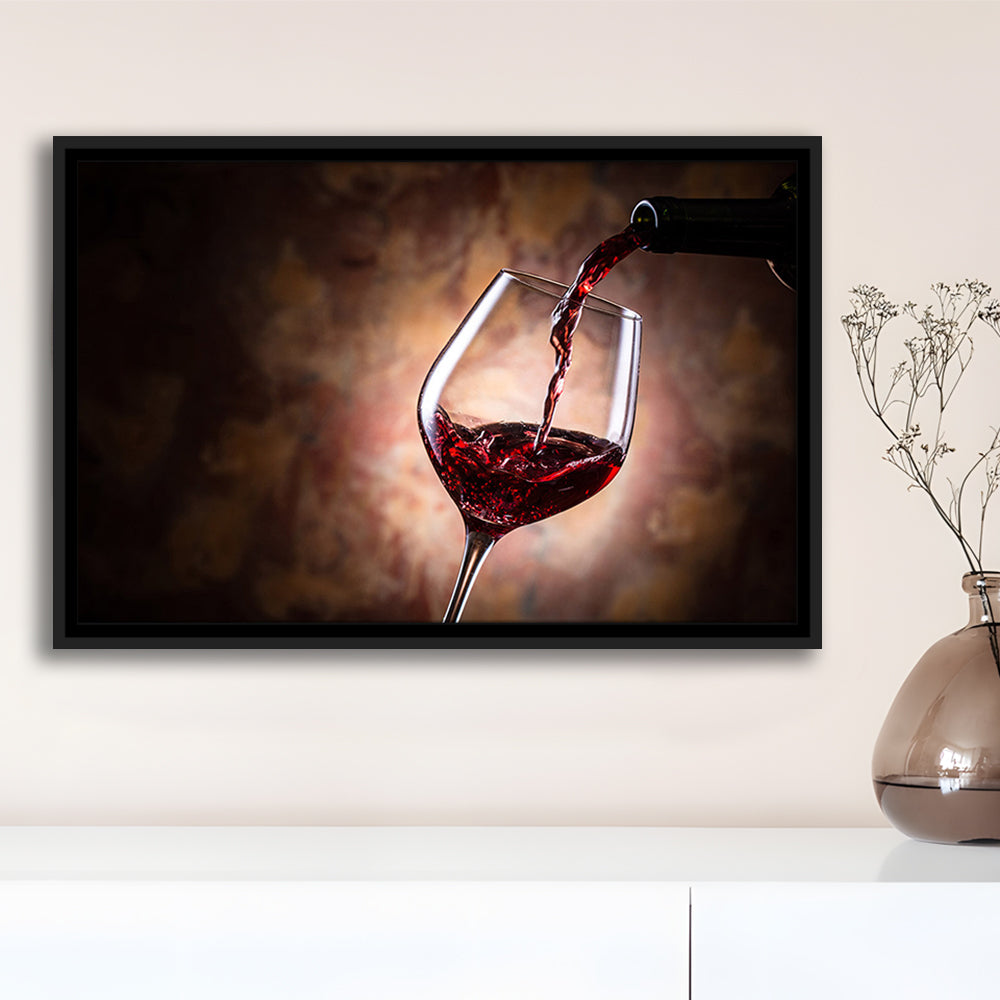 Pouring Wine Into A Glass Canvas, Red Wine Wall Art, Decor For Dining, Framed Cavas Print, Floating Frame