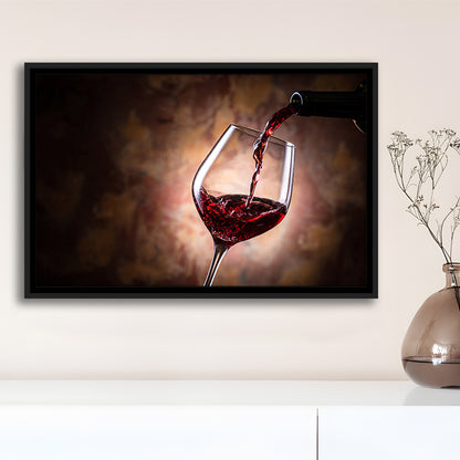 Pouring Wine Into A Glass Canvas, Red Wine Wall Art, Decor For Dining, Framed Cavas Print, Floating Frame