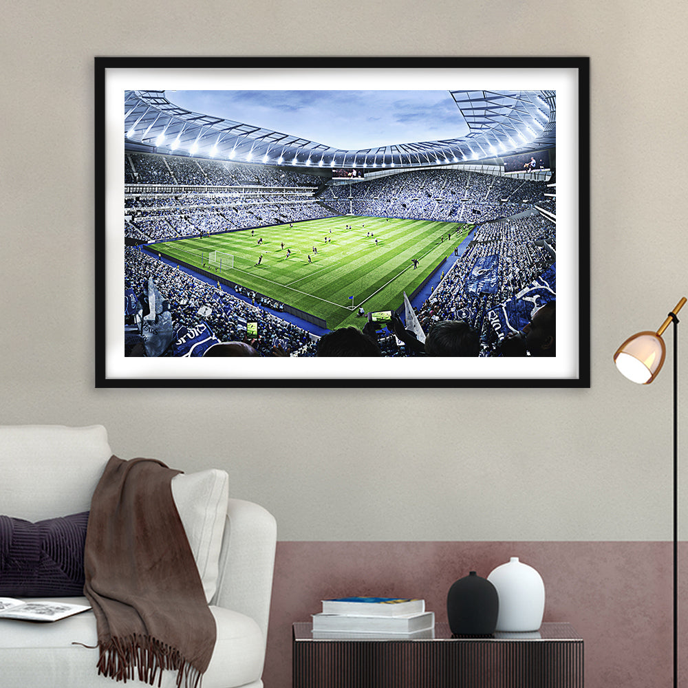 Premier league Stadium, Stadium Canvas, Sport Art, Gift for him, White Border Framed Art Print Wall Decor