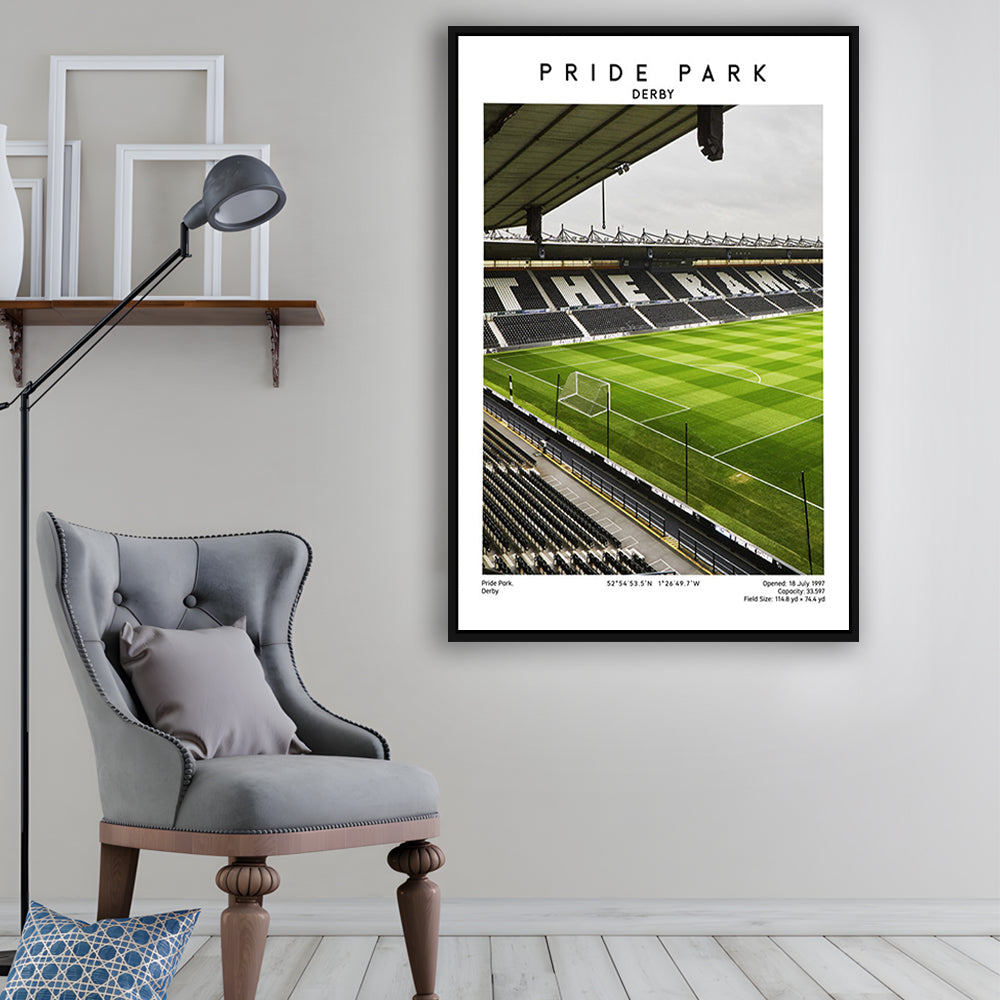 Pride Park Stadium, Derby County Stadium Wall Art Print, Football Stadium Art Decor, Framed Canvas Prints Wall Art
