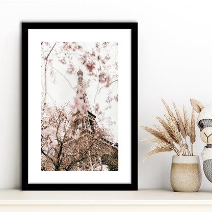 Printable Paris Wall Print Paris Photography Print Eiffel Tower Paris Blossom Print, Framed Art Prints White Border Wall Decor