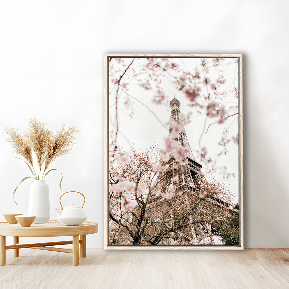 Printable Paris Wall Print Paris Photography Print Eiffel Tower Paris Blossom Print, Framed Canvas Prints Wall Art