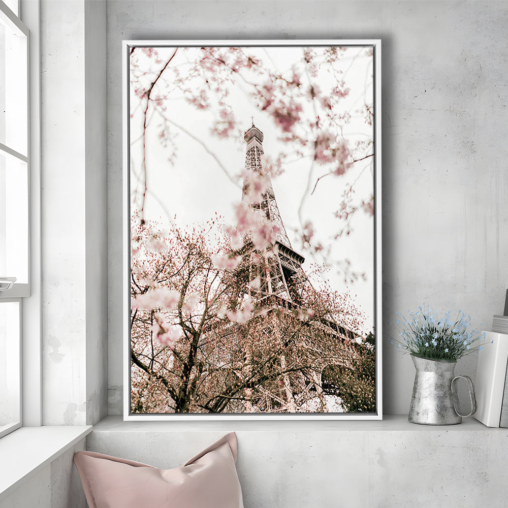 Printable Paris Wall Print Paris Photography Print Eiffel Tower Paris Blossom Print, Framed Canvas Prints Wall Art