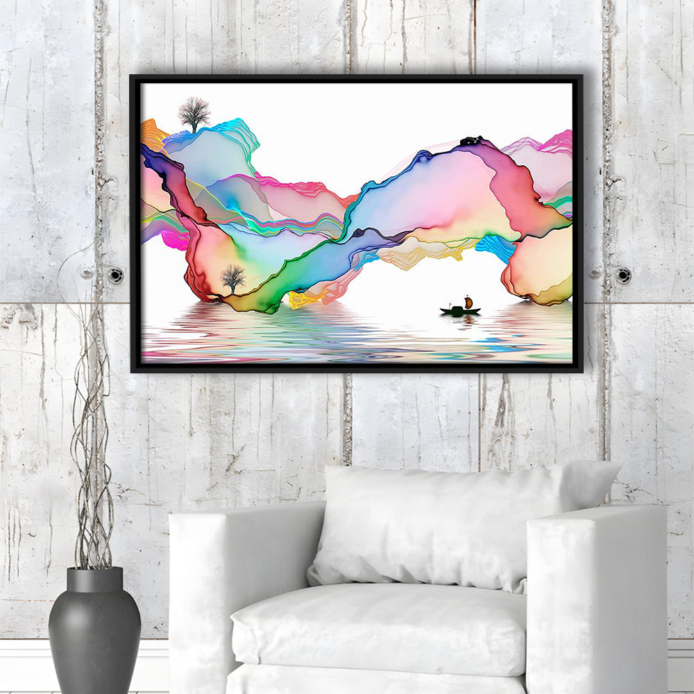Printed Abstract Art Over The Bed,Decorative Background Decor For Home, Framed Cavas Print, Floating Frame