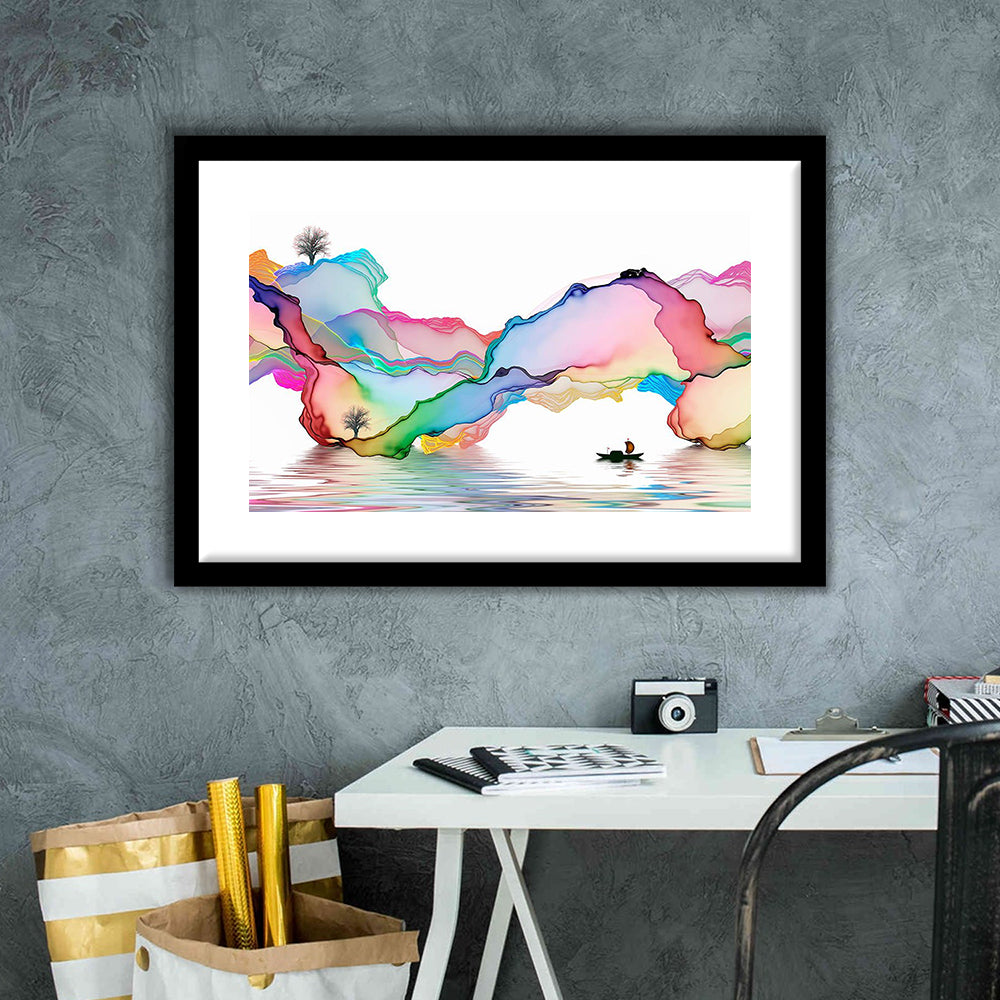 Printed Abstract Art Over The Bed,Decorative Background Decor For Home,Art Decor, Framed Art Print White Border