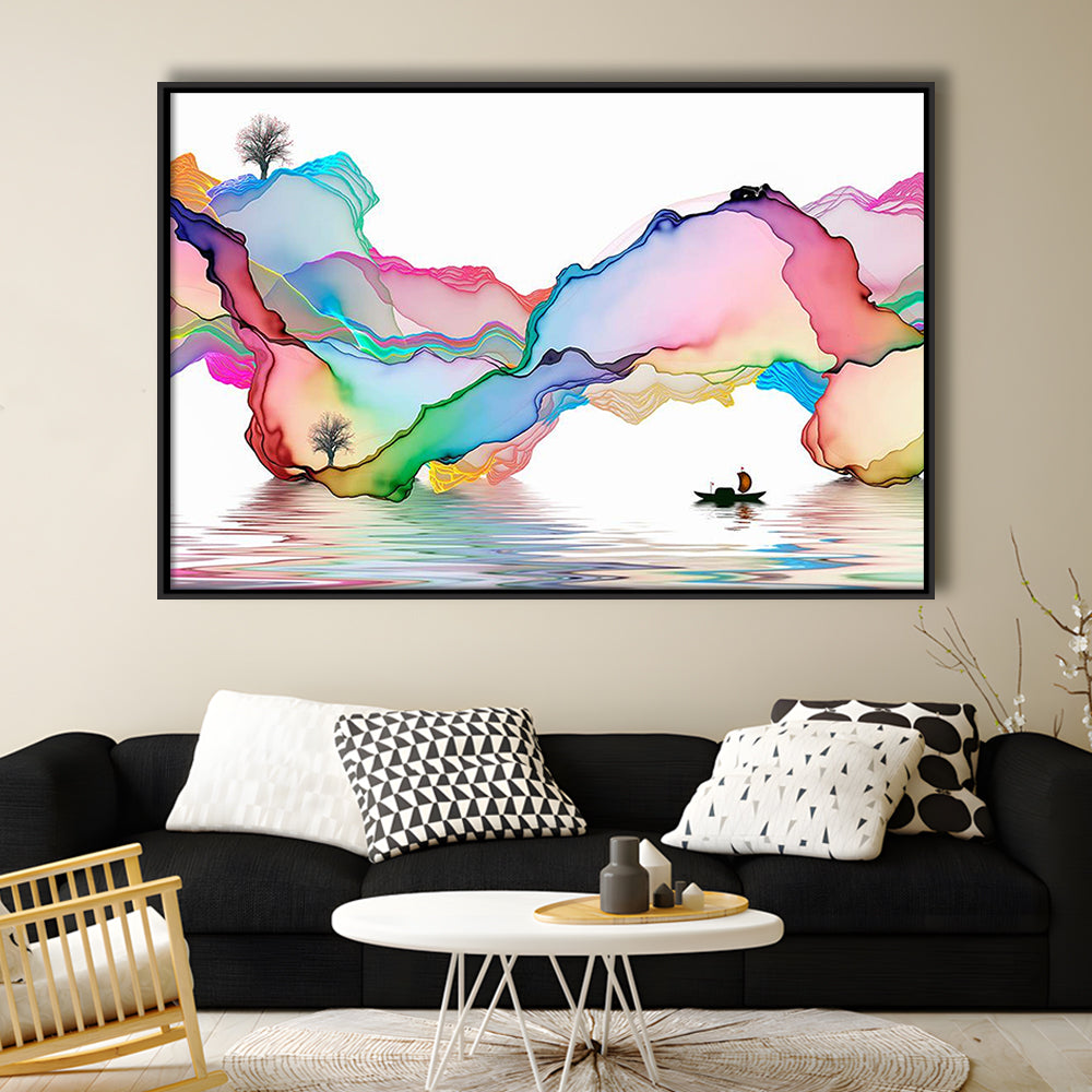 Printed Abstract Art Over The Bed,Decorative Background Decor For Home, Framed Cavas Print, Floating Frame