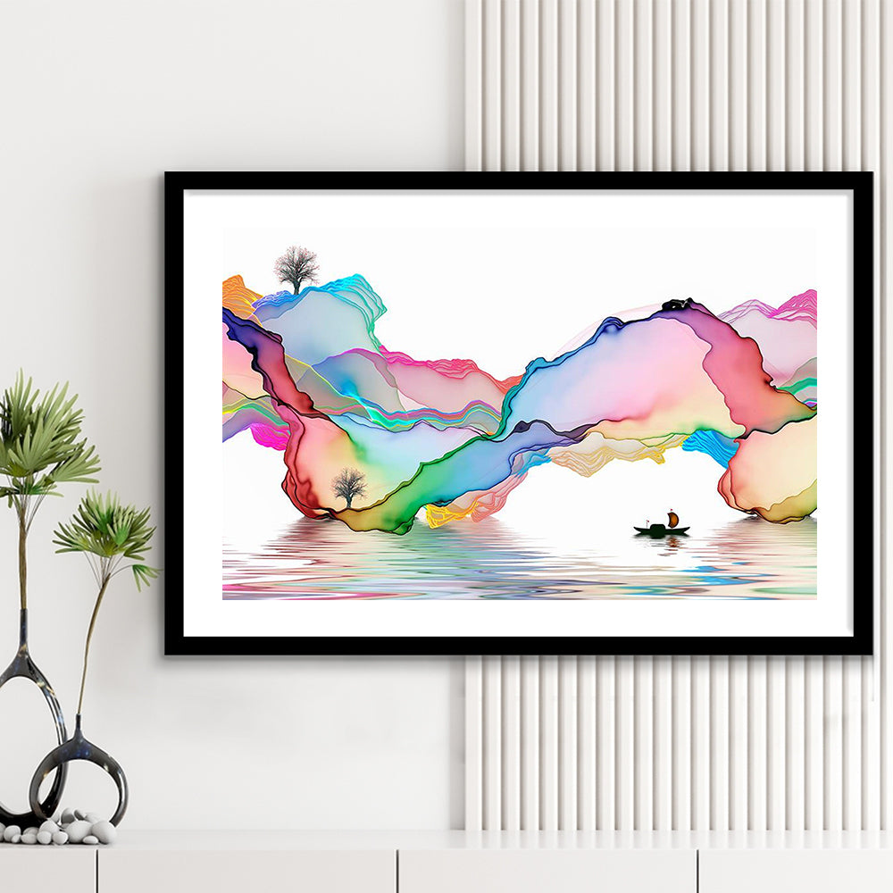Printed Abstract Art Over The Bed,Decorative Background Decor For Home,Art Decor, Framed Art Print White Border