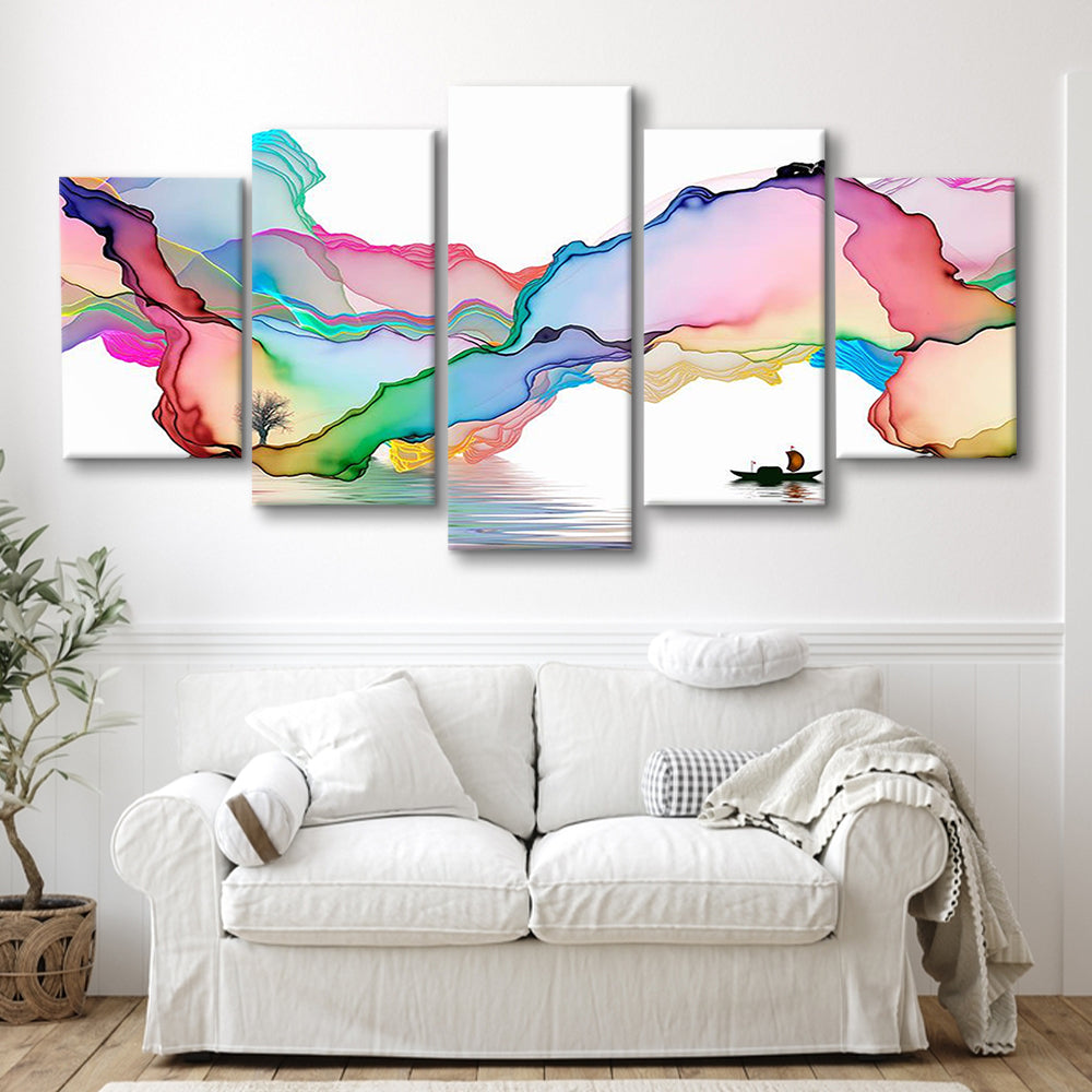 Printed Abstract Art Over the Bed,Decorative Background Decor,Art Decor for Walls, 5 Piece Large Cavas Print Wall Art