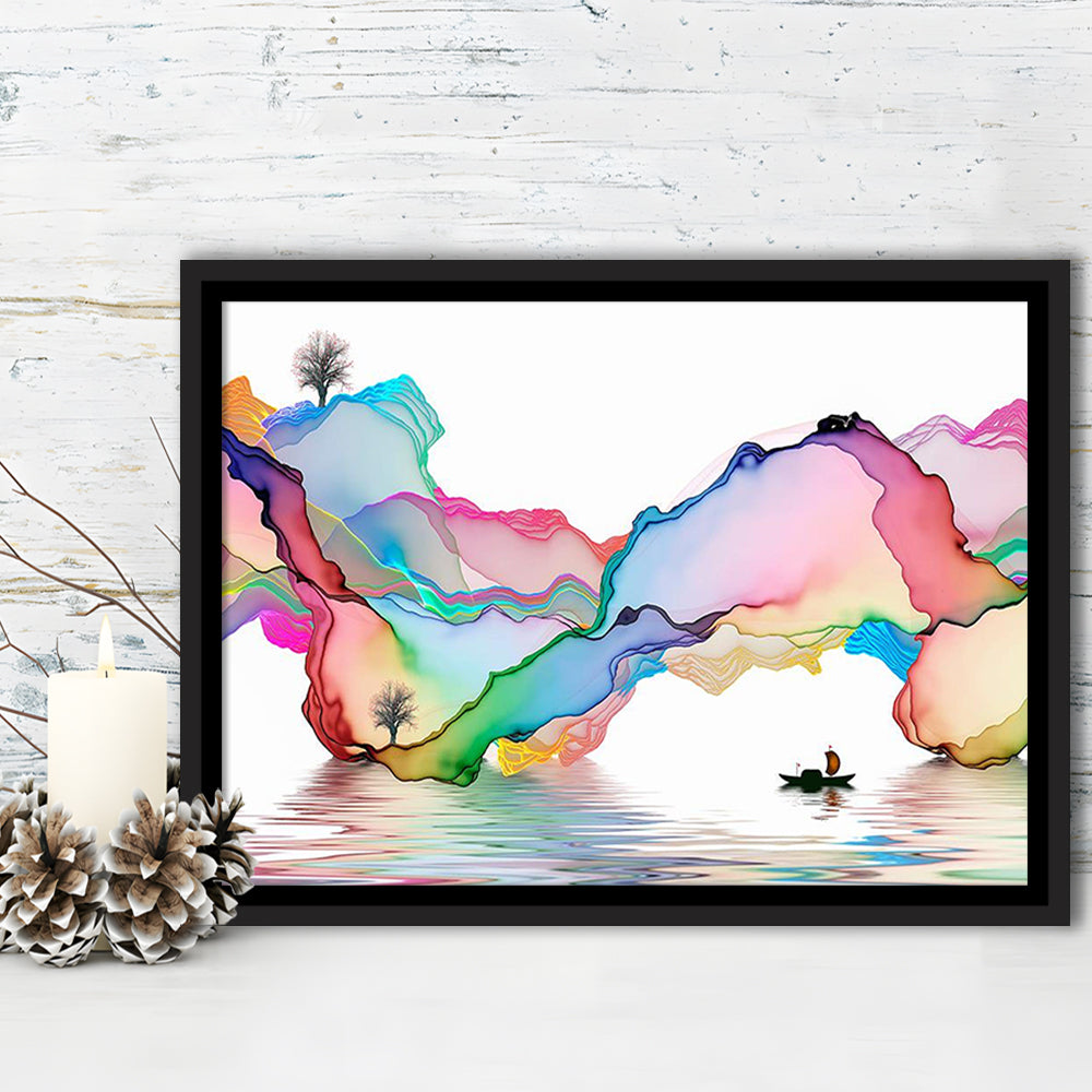 Printed Abstract Art Over The Bed,Decorative Background Decor For Home, Framed Cavas Print, Floating Frame