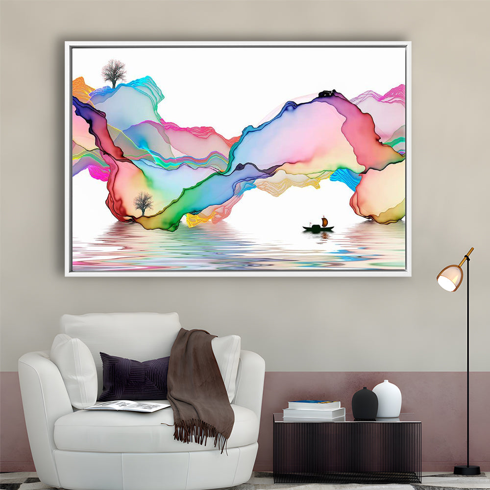 Printed Abstract Art Over The Bed,Decorative Background Decor For Home, Framed Cavas Print, Floating Frame