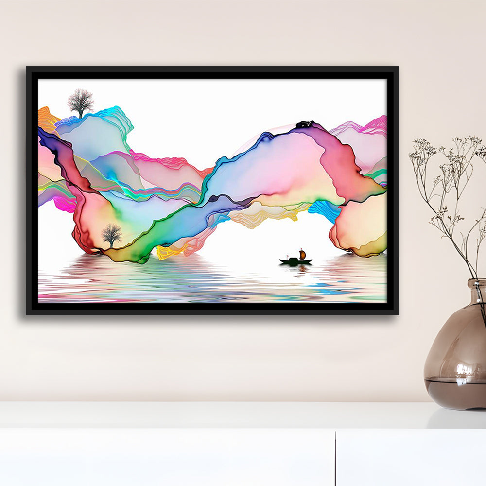 Printed Abstract Art Over The Bed,Decorative Background Decor For Home, Framed Cavas Print, Floating Frame