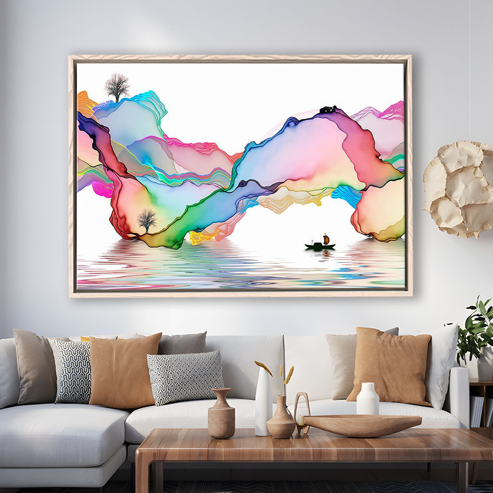 Printed Abstract Art Over The Bed,Decorative Background Decor For Home, Framed Cavas Print, Floating Frame