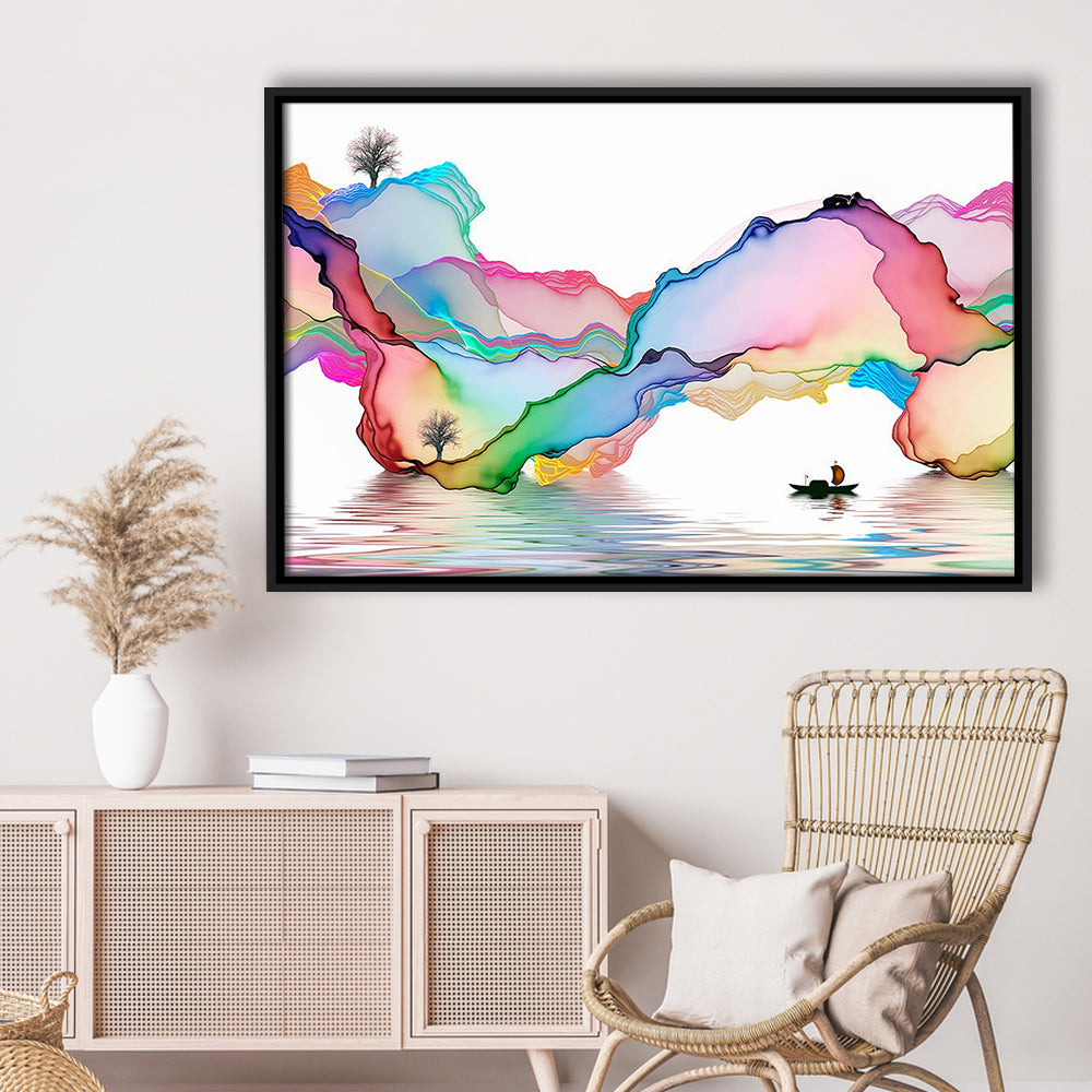 Printed Abstract Art Over The Bed,Decorative Background Decor For Home, Framed Cavas Print, Floating Frame