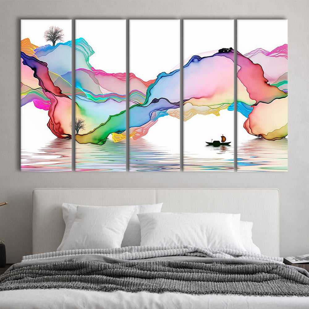 Printed Abstract Art Over the Bed,Decorative Background Decor for Home, 5 Piece B Extra Large Cavas Print Wall Art Decor