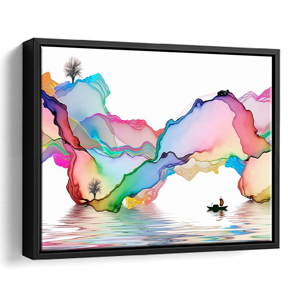Printed Abstract Art Over The Bed,Decorative Background Decor For Home, Framed Cavas Print, Floating Frame