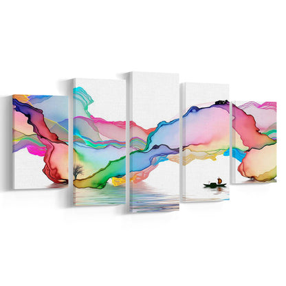 Printed Abstract Art Over the Bed,Decorative Background Decor,Art Decor for Walls, 5 Piece Large Cavas Print Wall Art