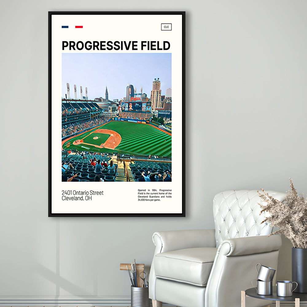 Progressive Field Print, Cleveland Guardians Stadium Canvas Art, Man Cave Gift, Floating Framed Canvas Print Wall Art