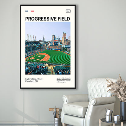 Progressive Field Print, Cleveland Guardians Stadium Canvas Art, Man Cave Gift, Floating Framed Canvas Print Wall Art