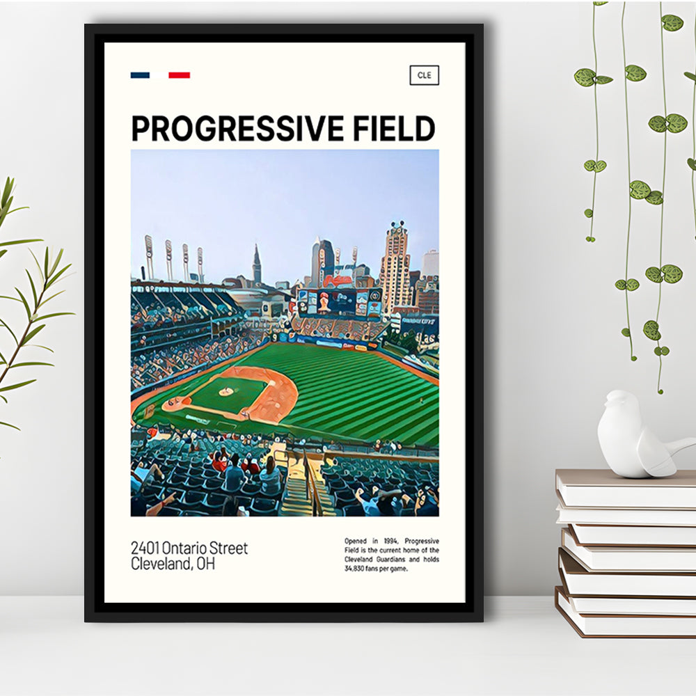 Progressive Field Print, Cleveland Guardians Stadium Canvas Art, Man Cave Gift, Floating Framed Canvas Print Wall Art