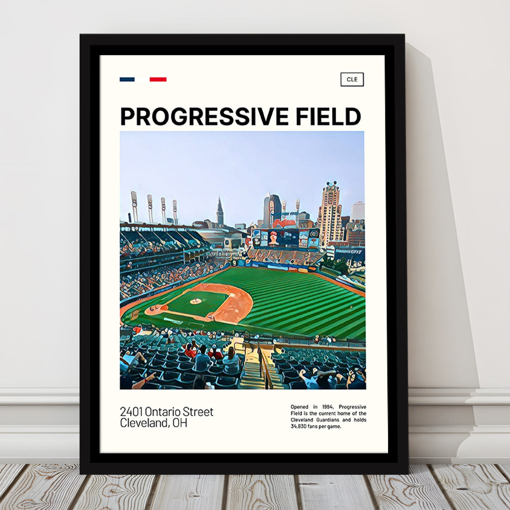 Progressive Field Print, Cleveland Guardians Stadium Canvas Art, Man Cave Gift, Floating Framed Canvas Print Wall Art