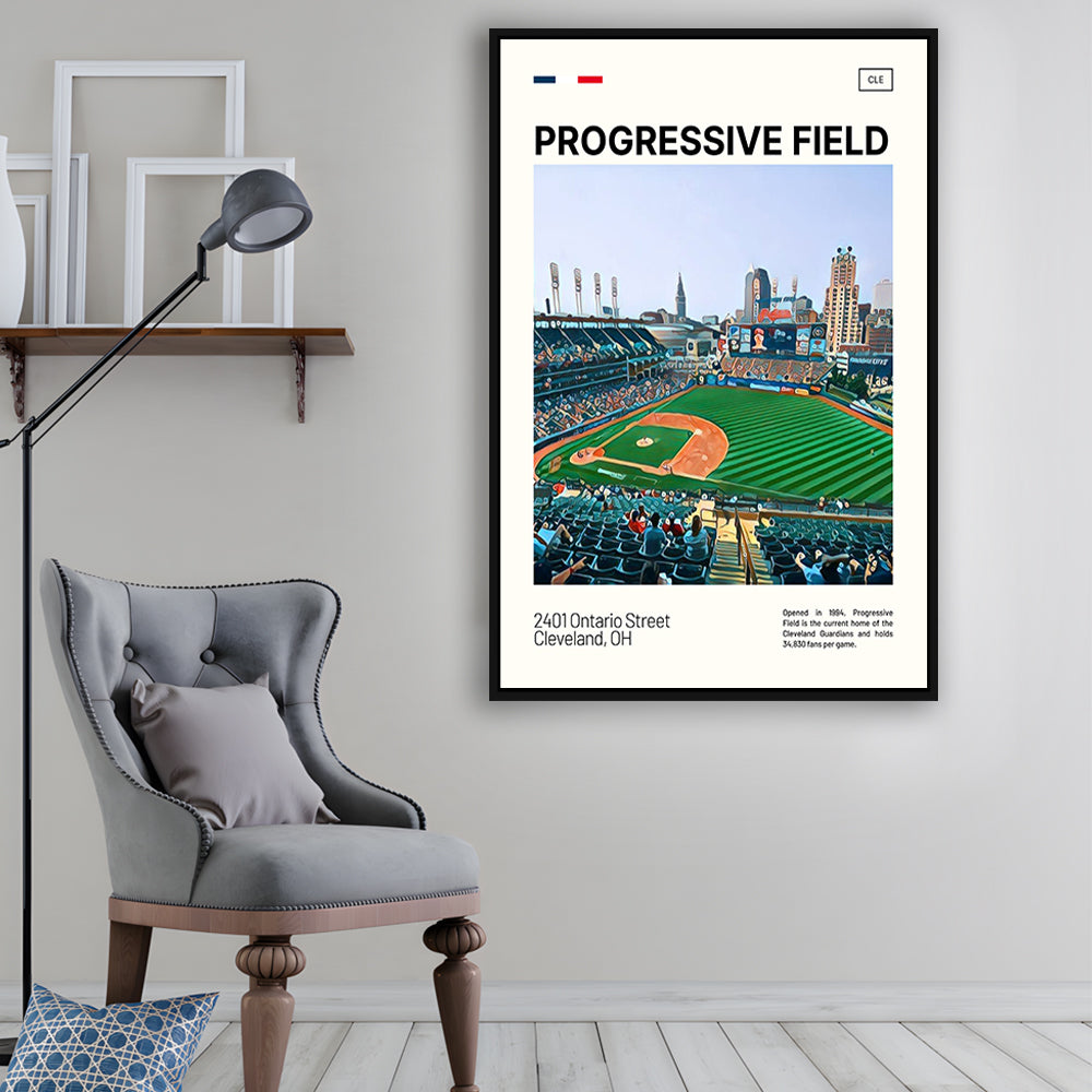 Progressive Field Print, Cleveland Guardians Stadium Canvas Art, Man Cave Gift, Floating Framed Canvas Print Wall Art