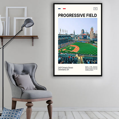 Progressive Field Print, Cleveland Guardians Stadium Canvas Art, Man Cave Gift, Floating Framed Canvas Print Wall Art