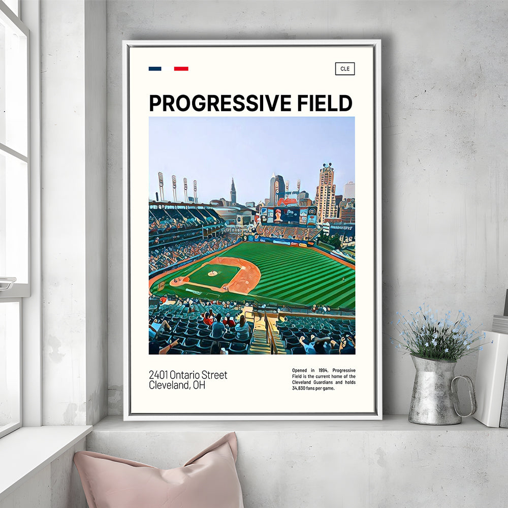 Progressive Field Print, Cleveland Guardians Stadium Canvas Art, Man Cave Gift, Floating Framed Canvas Print Wall Art