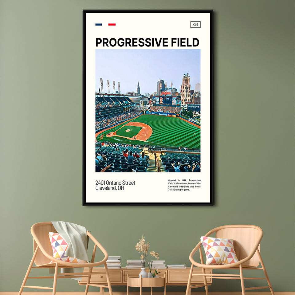 Progressive Field Print, Cleveland Guardians Stadium Canvas Art, Man Cave Gift, Floating Framed Canvas Print Wall Art