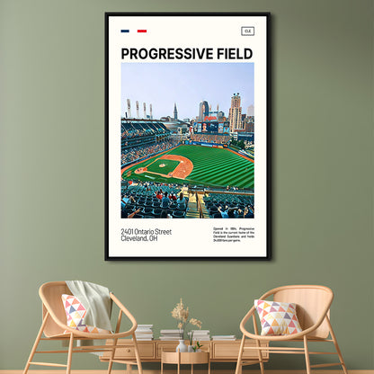 Progressive Field Print, Cleveland Guardians Stadium Canvas Art, Man Cave Gift, Floating Framed Canvas Print Wall Art