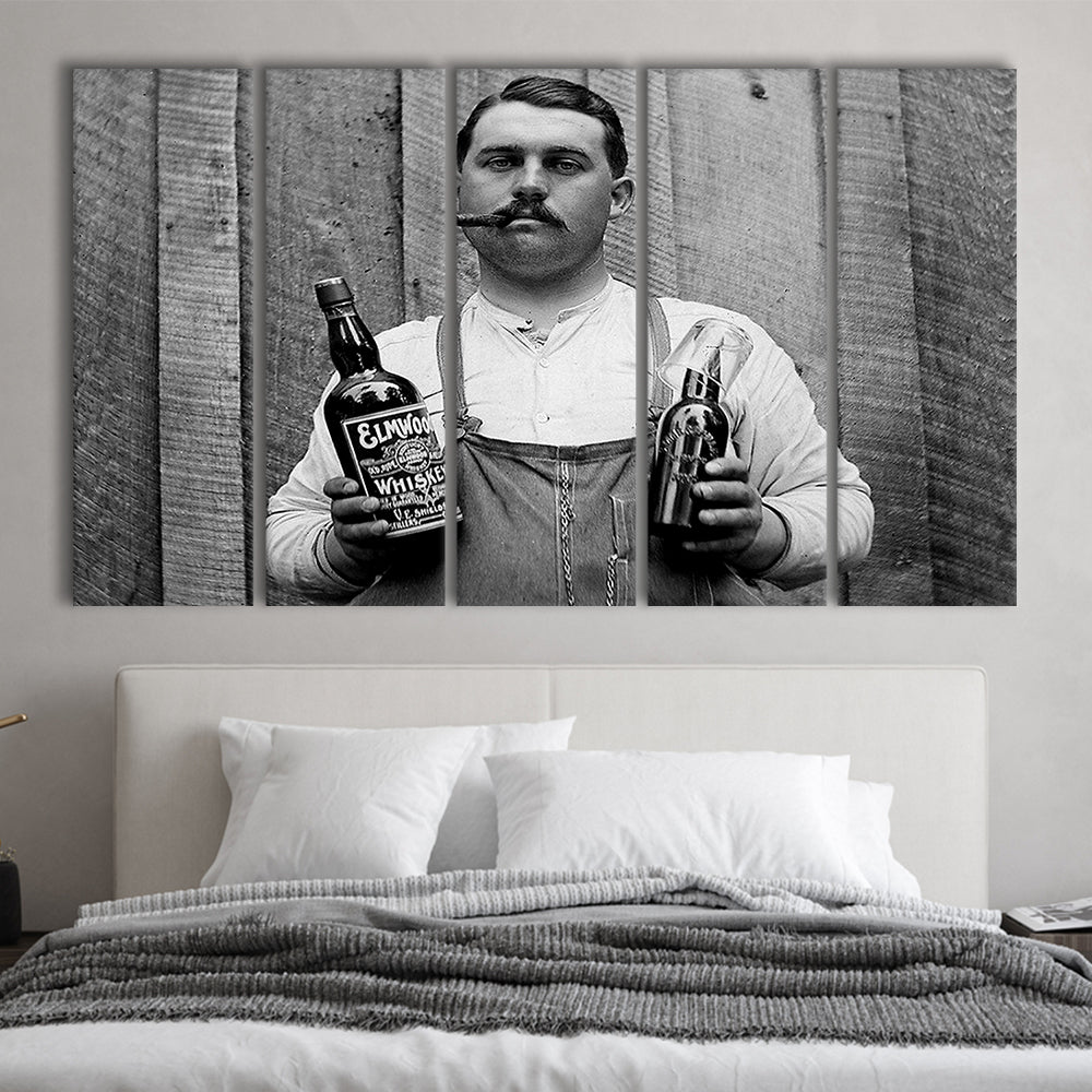 Prohibition Whiskey, Black and White, Speakeasy Decor, Cocktail, Man Cave Decor, 5 Pieces Large Canvas Print