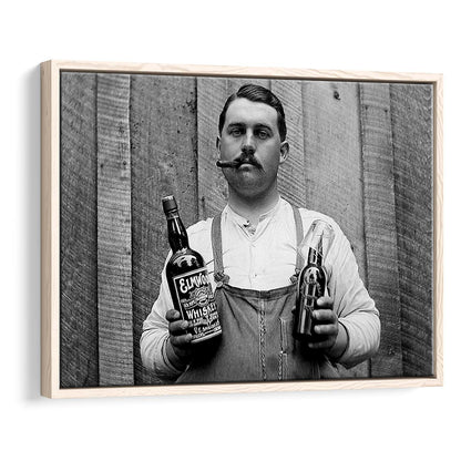 Prohibition Whiskey, Black and White, Speakeasy Decor, Cocktail, Man Cave Decor, Floating Framed Canvas Print