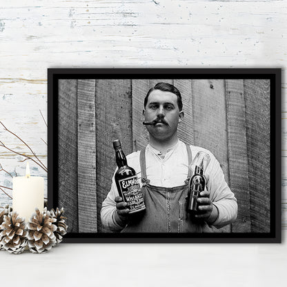 Prohibition Whiskey, Black and White, Speakeasy Decor, Cocktail, Man Cave Decor, Floating Framed Canvas Print