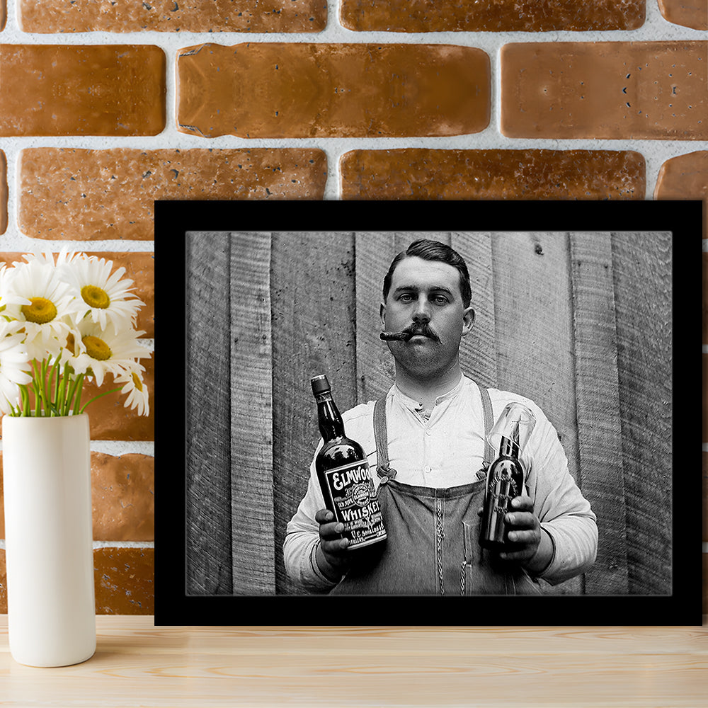 Prohibition Whiskey, Black and White, Speakeasy Decor, Cocktail, Man Cave Decor, Framed Art Print Wall Decor