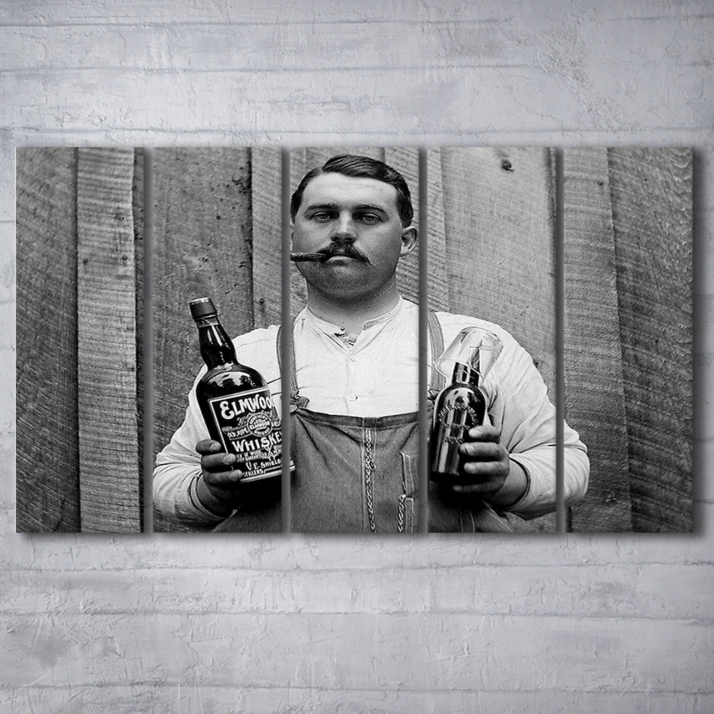 Prohibition Whiskey, Black and White, Speakeasy Decor, Cocktail, Man Cave Decor, 5 Pieces Large Canvas Print