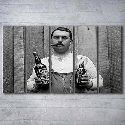 Prohibition Whiskey, Black and White, Speakeasy Decor, Cocktail, Man Cave Decor, 5 Pieces Large Canvas Print