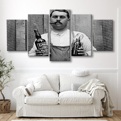 Prohibition Whiskey, Black and White, Speakeasy Decor, Cocktail, Man Cave Decor, Mixed 5 Pieces Canvas Print