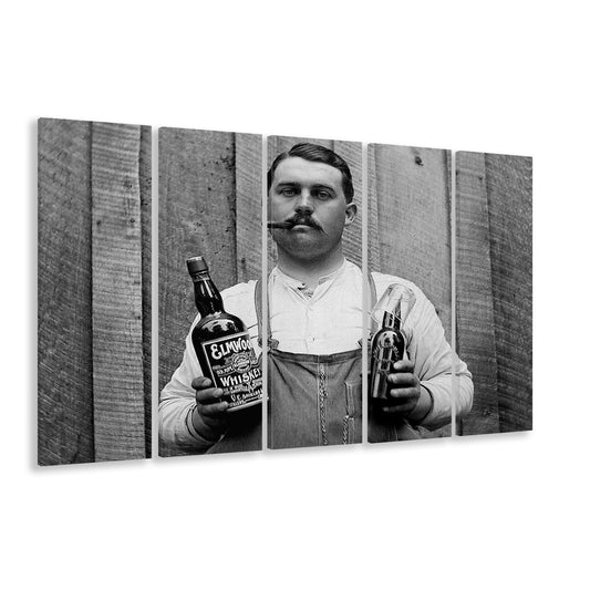 Prohibition Whiskey, Black and White, Speakeasy Decor, Cocktail, Man Cave Decor, 5 Pieces Large Canvas Print