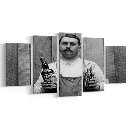 Prohibition Whiskey, Black and White, Speakeasy Decor, Cocktail, Man Cave Decor, Mixed 5 Pieces Canvas Print