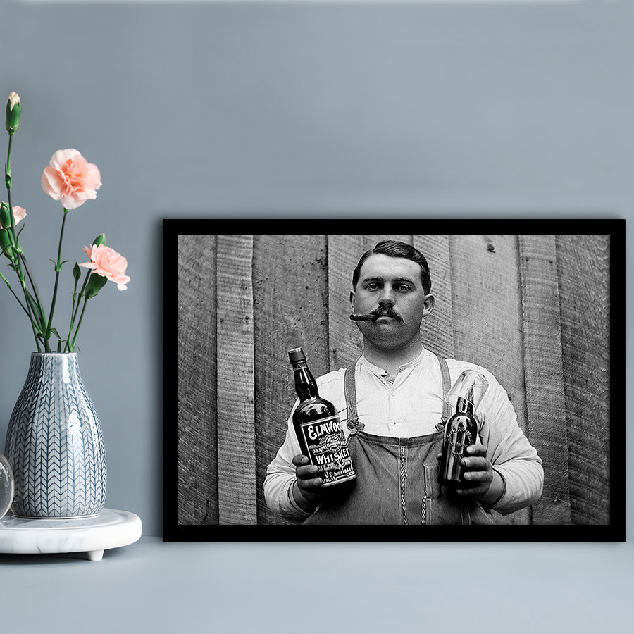 Prohibition Whiskey, Black and White, Speakeasy Decor, Cocktail, Man Cave Decor, Framed Art Print Wall Decor