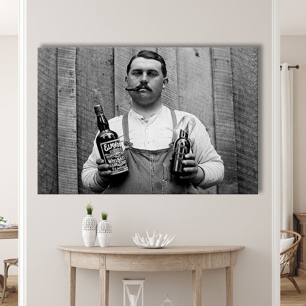 Prohibition Whiskey, Black and White, Speakeasy Decor, Cocktail, Man Cave Decor, Canvas Print Wall Art Decor