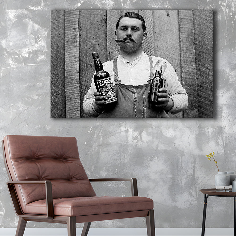 Prohibition Whiskey, Black and White, Speakeasy Decor, Cocktail, Man Cave Decor, Canvas Print Wall Art Decor