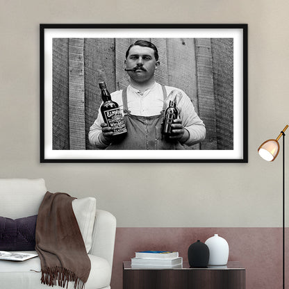 Prohibition Whiskey, Black and White, Speakeasy Decor, Cocktail, Man Cave Decor, Framed Art Print White Border Wall Decor