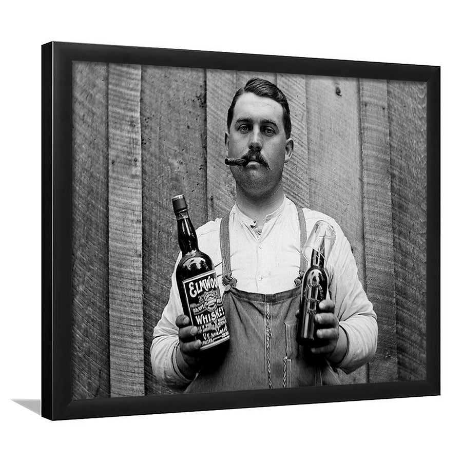 Prohibition Whiskey, Black and White, Speakeasy Decor, Cocktail, Man Cave Decor, Framed Art Print Wall Decor