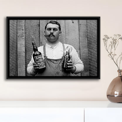 Prohibition Whiskey, Black and White, Speakeasy Decor, Cocktail, Man Cave Decor, Floating Framed Canvas Print