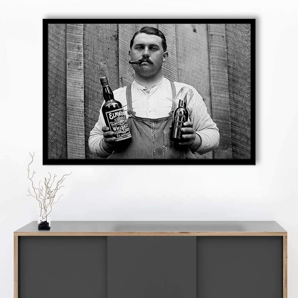 Prohibition Whiskey, Black and White, Speakeasy Decor, Cocktail, Man Cave Decor, Framed Art Print Wall Decor