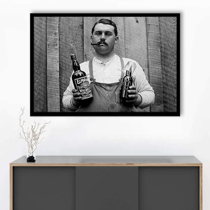 Prohibition Whiskey, Black and White, Speakeasy Decor, Cocktail, Man Cave Decor, Framed Art Print Wall Decor