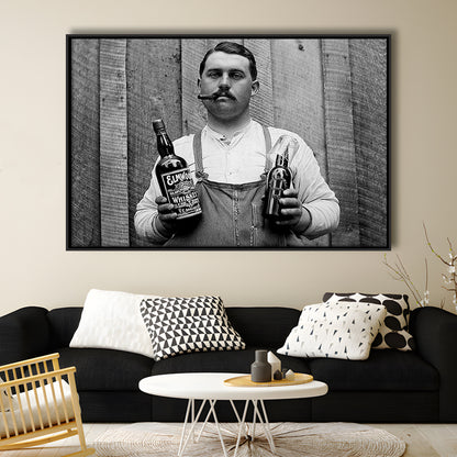 Prohibition Whiskey, Black and White, Speakeasy Decor, Cocktail, Man Cave Decor, Floating Framed Canvas Print