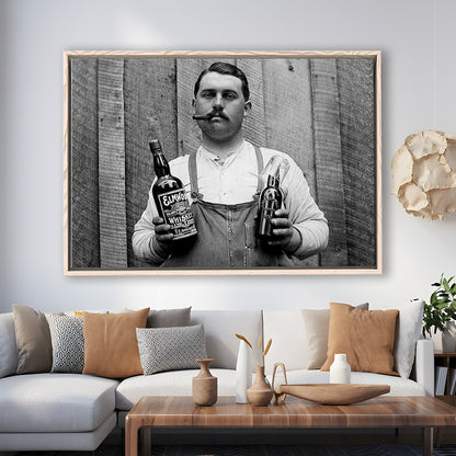 Prohibition Whiskey, Black and White, Speakeasy Decor, Cocktail, Man Cave Decor, Floating Framed Canvas Print