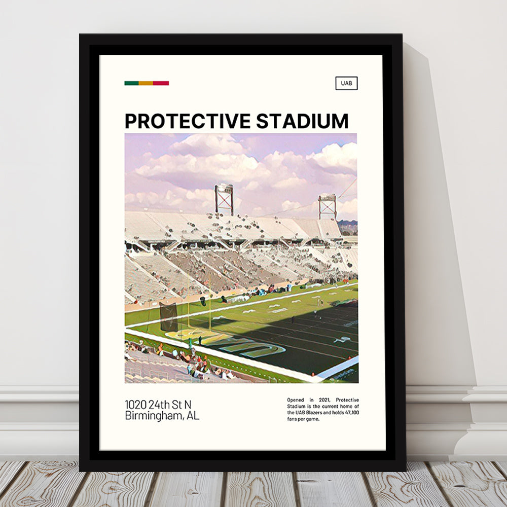 Protective Stadium Print, UAB Blazers Stadium Canvas Art, Man Cave Gift, Floating Framed Canvas Print Wall Art
