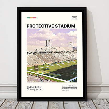 Protective Stadium Print, UAB Blazers Stadium Canvas Art, Man Cave Gift, Floating Framed Canvas Print Wall Art